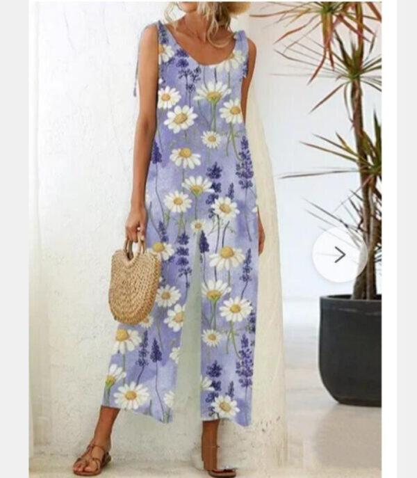Floral Print Chic Casual Knit Suspender Jumpsuit - Image 3