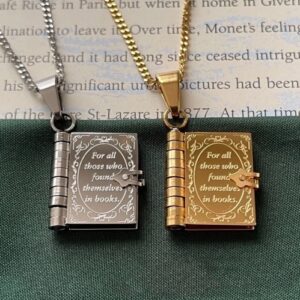Book Lover Necklace Carved Openable Book Necklace