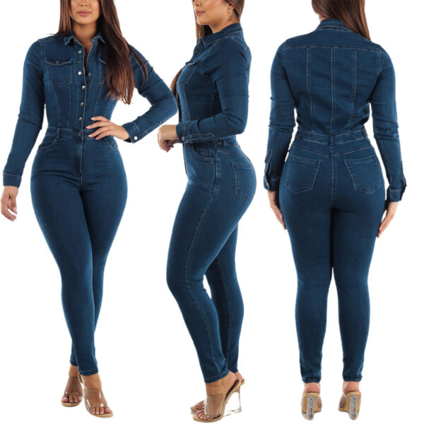 Elastic Ankle Wash Denim Jumpsuit - Image 6