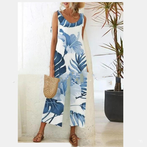 Floral Print Chic Casual Knit Suspender Jumpsuit - Image 2