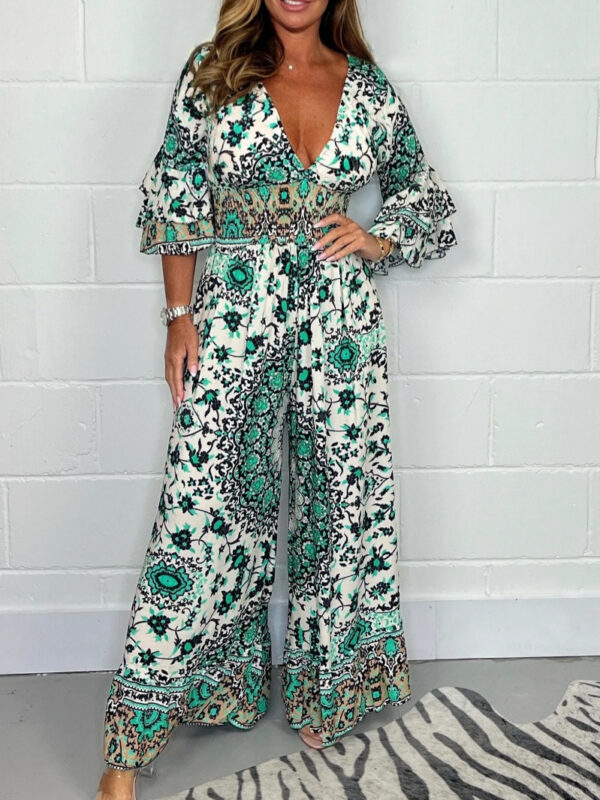 V-neck Printed Jumpsuit Plus Size Casual Jumpsuit - Image 9