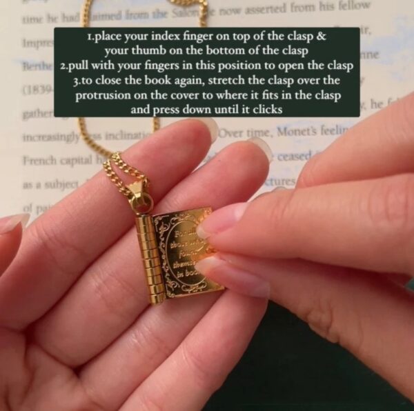 Book Lover Necklace Carved Openable Book Necklace - Image 3