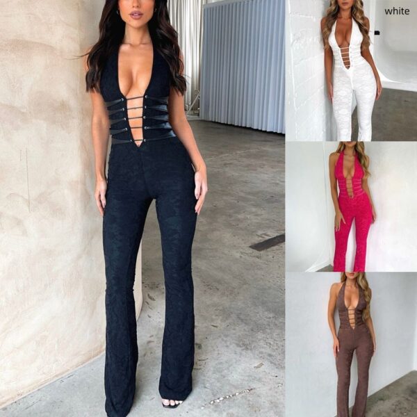 Lash Rope Lace Up Slim Fit Jumpsuit See-through Lace - Image 4