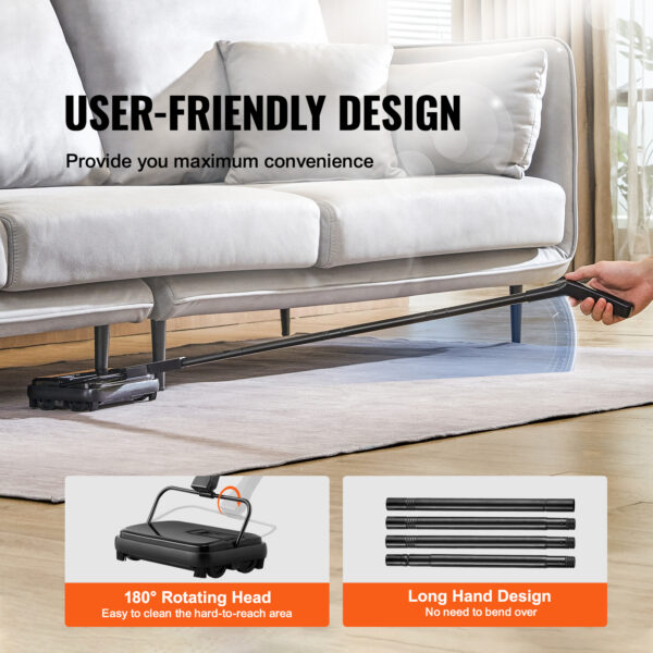 VEVOR Carpet Sweeper, 7.87 In Sweeping Paths, Floor Sweeper Manual Non Electric, 300 Ml Dustbin Capacity With Comb For Home Office Rugs Hardwood Surfaces Wood Floors Laminate, Cleans Dust Pet Hair - Image 3